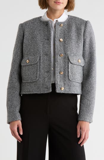 Truth Bouclé Crop Jacket In Gray
