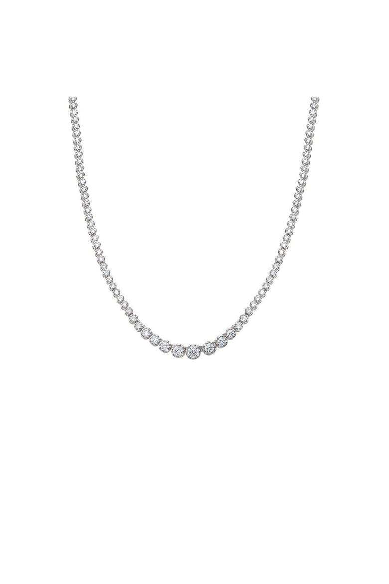 CZ Bezel Graduated Tennis Necklace, Main, color, Silver