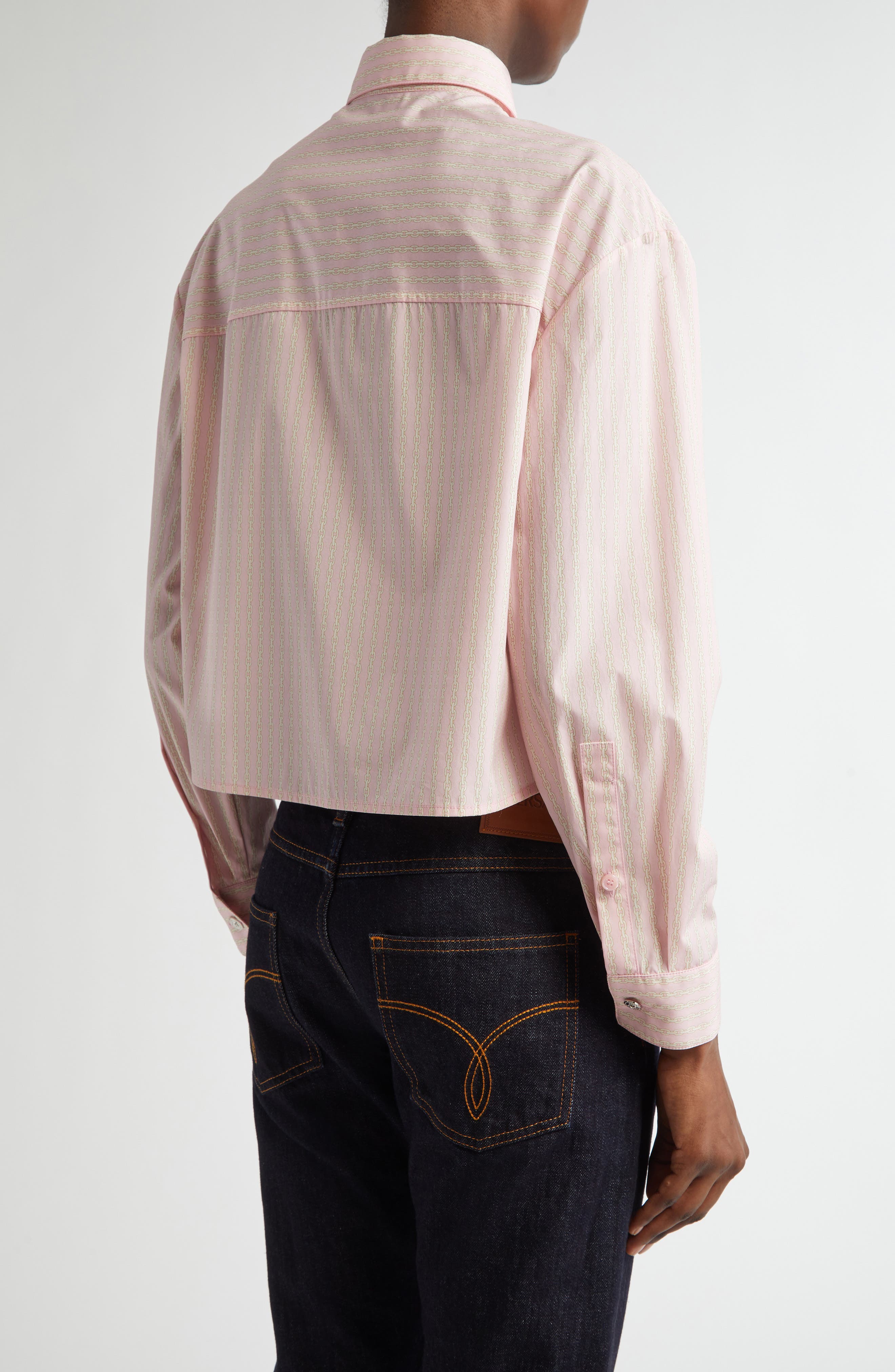 Pinstripe Chain Crop Cotton Poplin Button-Up Shirt - image 2