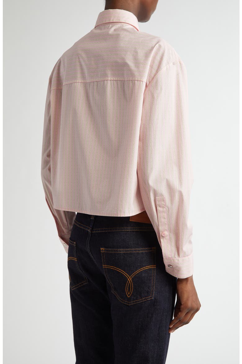 Pinstripe Chain Crop Cotton Poplin Button-Up Shirt, Alternate, color, PASTEL PINK MILK