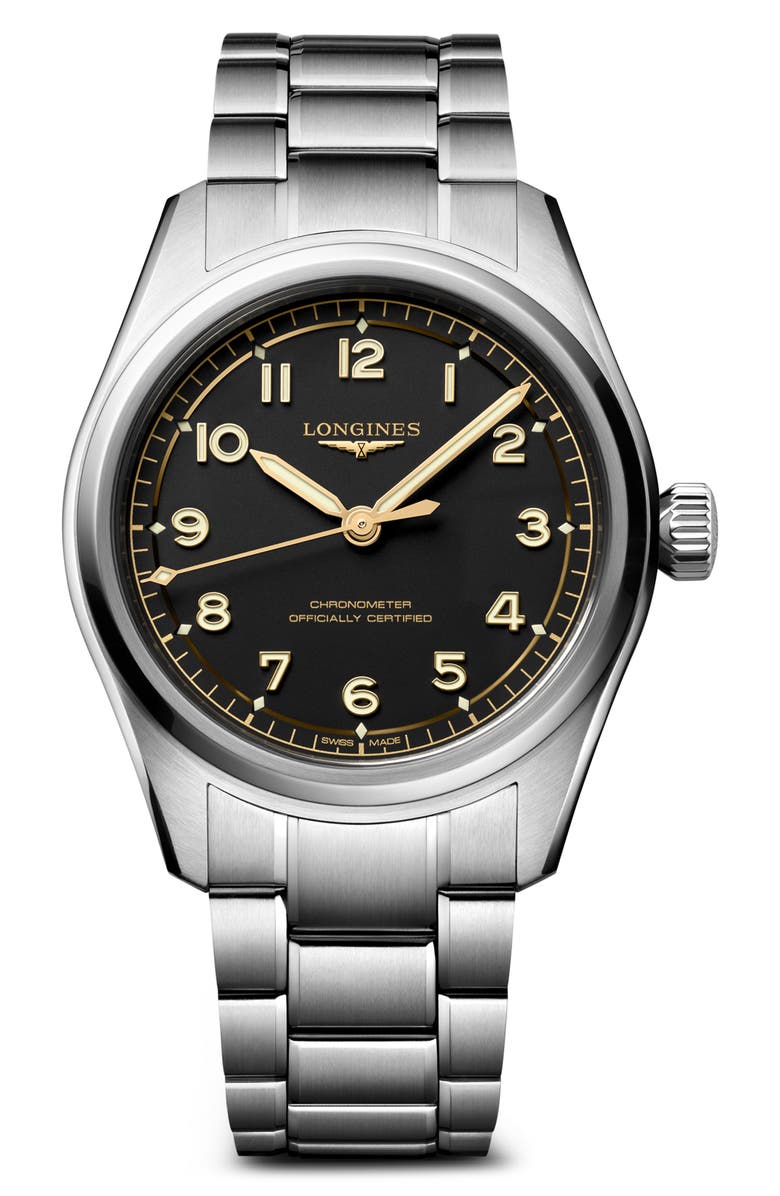 Longines Spirit Pilot Bracelet Watch, 39mm, Main, color, Black