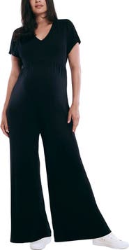 MOTHERHOOD MATERNITY Short Sleeve V-Neck Flare Leg Jumpsuit