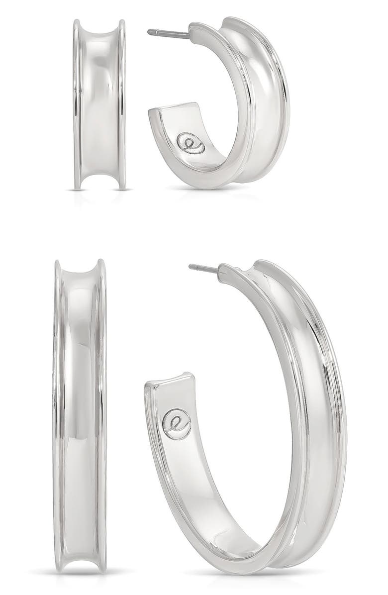 Ettika Groove Set of 2 Hoop Earrings, Main, color, Silver