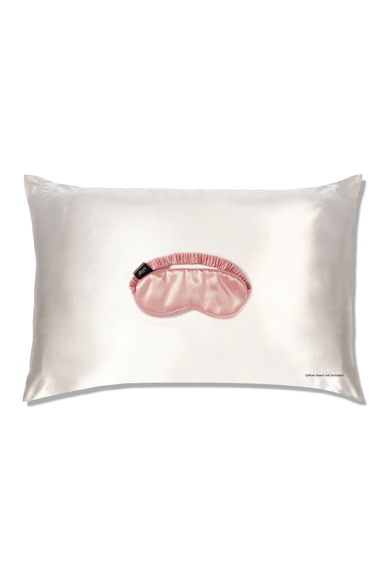 slip™ for beauty sleep Pillowcase & Eye Mask Set, Main, color, WHITE/ PINK
