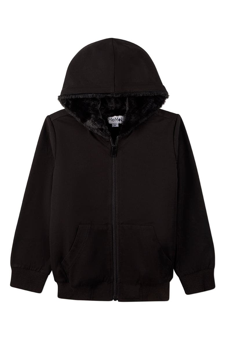 Zip-Up Hoodie with Faux Fur Lining, Main, color, Black