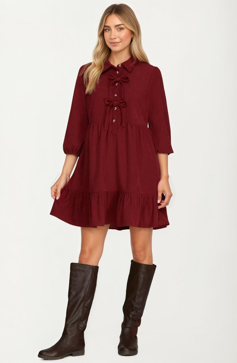 Bow Front Corduroy Mini Dress