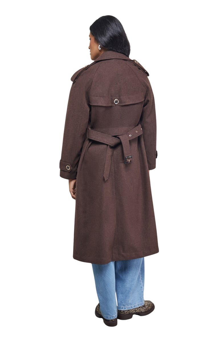 Warehouse Wool Mix Belted Trench Coat, Alternate, color, Chocolate
