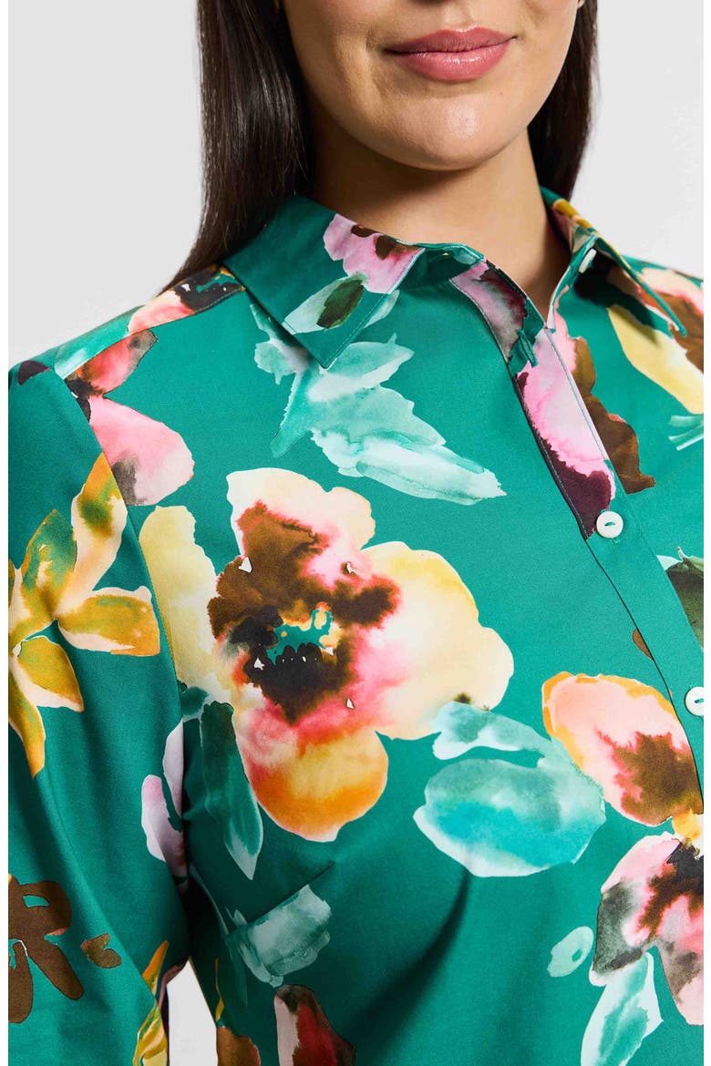 Zoey Watercolor Non-Iron Cotton Button-Up Shirt, Alternate, color, GREEN MULTI