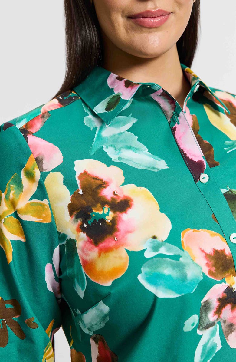 Foxcroft Zoey Watercolor Non-Iron Cotton Button-Up Shirt, Alternate, color, Green Multi