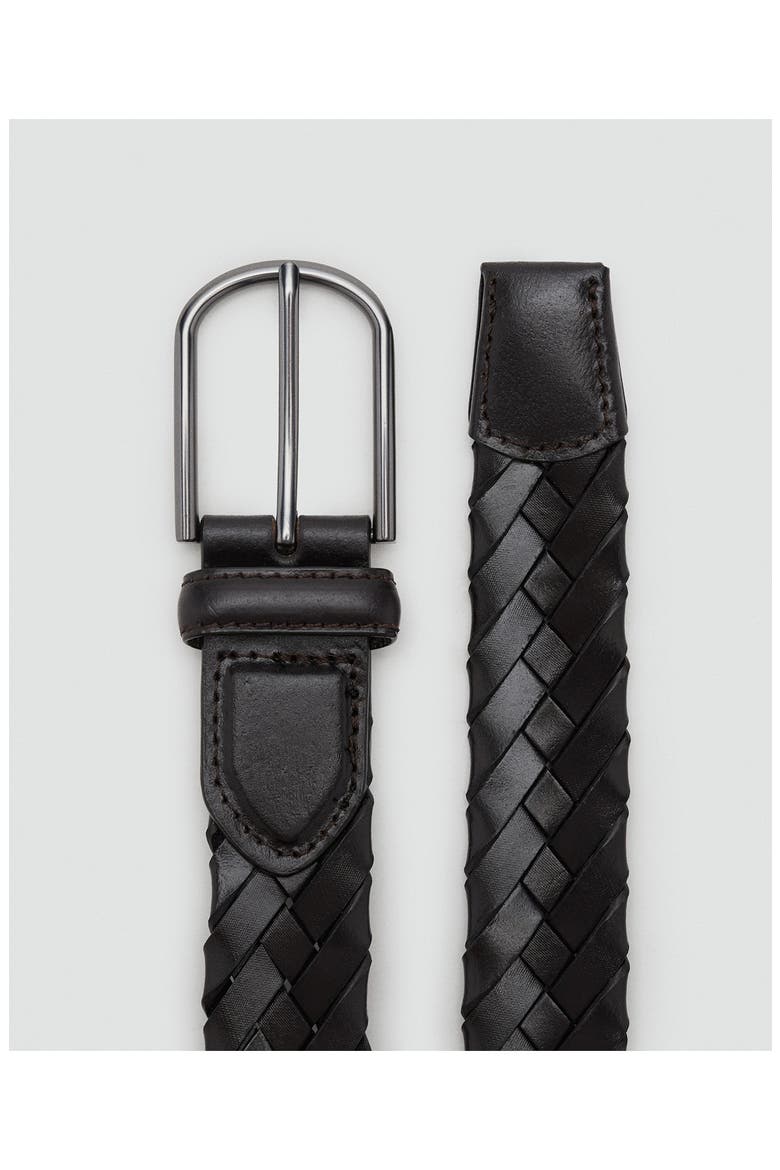 Braided Leather Belt, Alternate, color, DARK BROWN