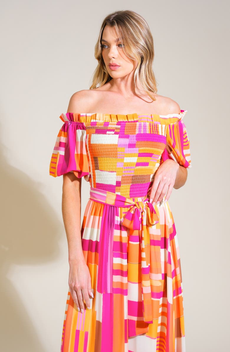 FLYING TOMATO Off the Shoulder Puff Sleeve Maxi Dress, Alternate, color, Rust Berry