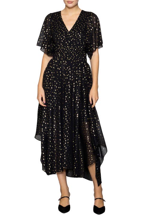 Metallic Smocked Waist Chiffon Maxi Dress