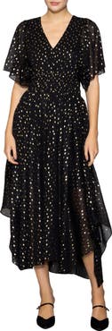 MELLODAY Metallic Smocked Waist Chiffon Maxi Dress