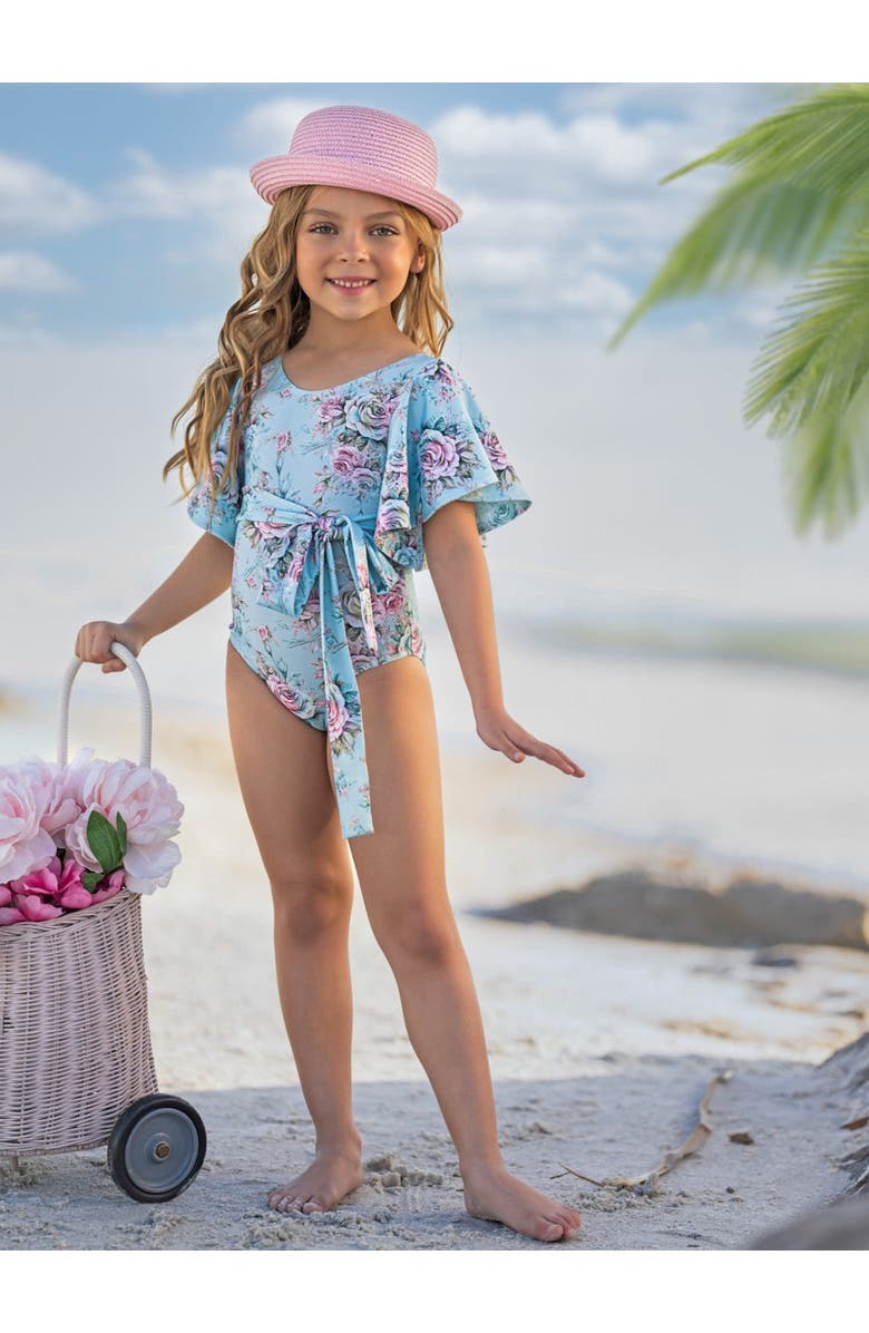 Mia Belle Girls Girls Petal Splash Flare Sleeve One Piece Swimsuit, Alternate, color, Blue
