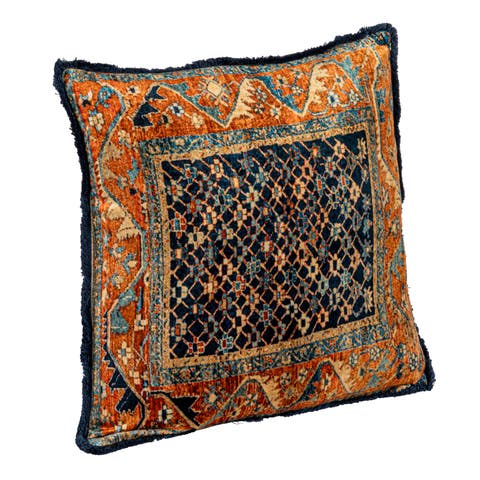 Bohemian Rhapsody Velvet Pillow with Vintage Carpet Print, Multicolor