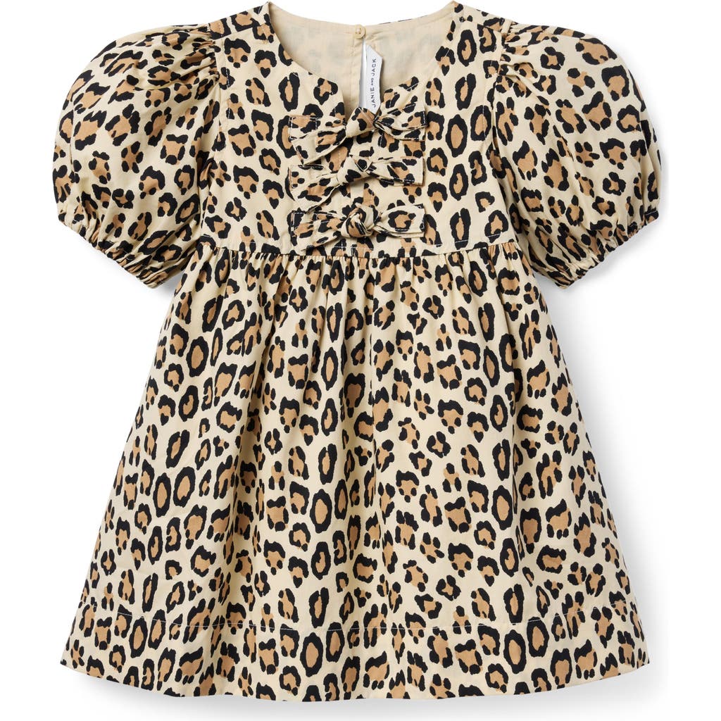 Janie And Jack The Leopard Bow Dress In Brown