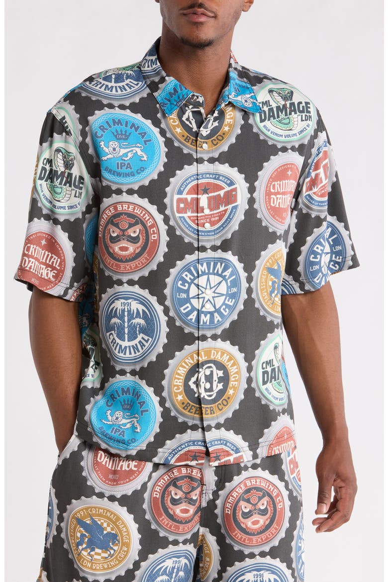 Bottle Cap Button Front Shirt, Alternate, color, BLACK MULTI