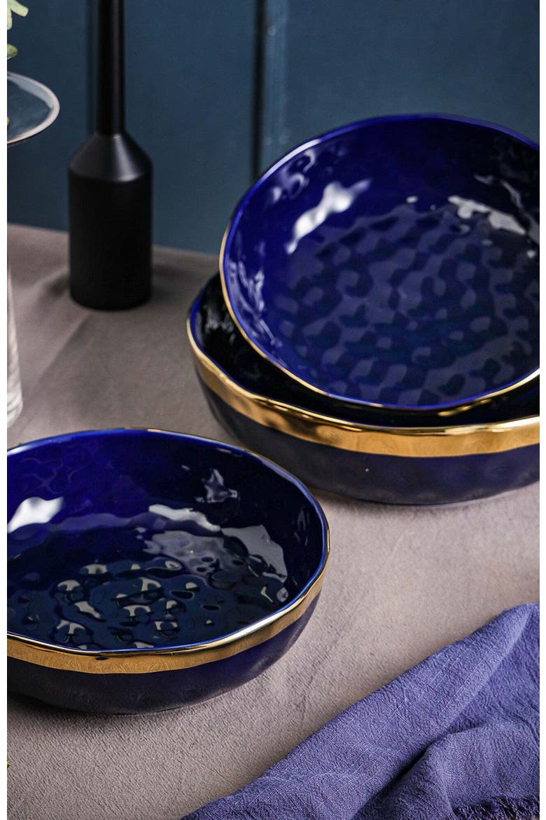 Florian Porcelain 3-Piece Serving Shallow Bowl Set, Alternate, color, Blue