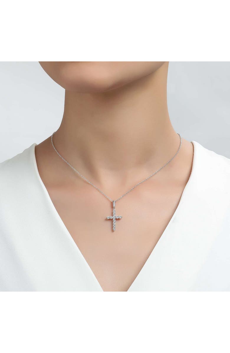Lafonn Classic Simulated Diamond Cross Pendant Necklace, Alternate, color, Silver/ Clear