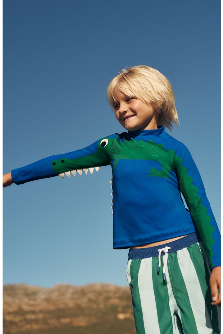 Kids' Appliqué Long Sleeve Rashguard, Alternate, color, BLUE CROC