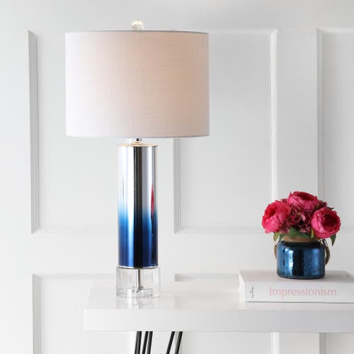 Jonathan Y Designs 27in Edward Glass & Crystal Led Table Lamp In Blue