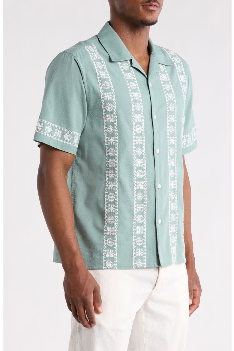 Didcot Embroidered Cotton & Linen Camp Shirt, Alternate, color, SEA GREEN / ECRU