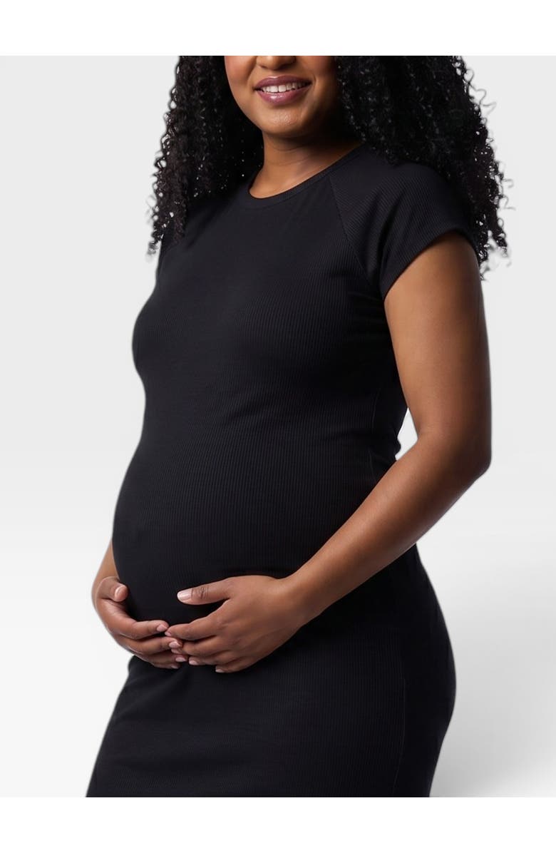 MOTHERHOOD MATERNITY Rib Knit Short Sleeve Raglan Midi Dress, Alternate, color, Black