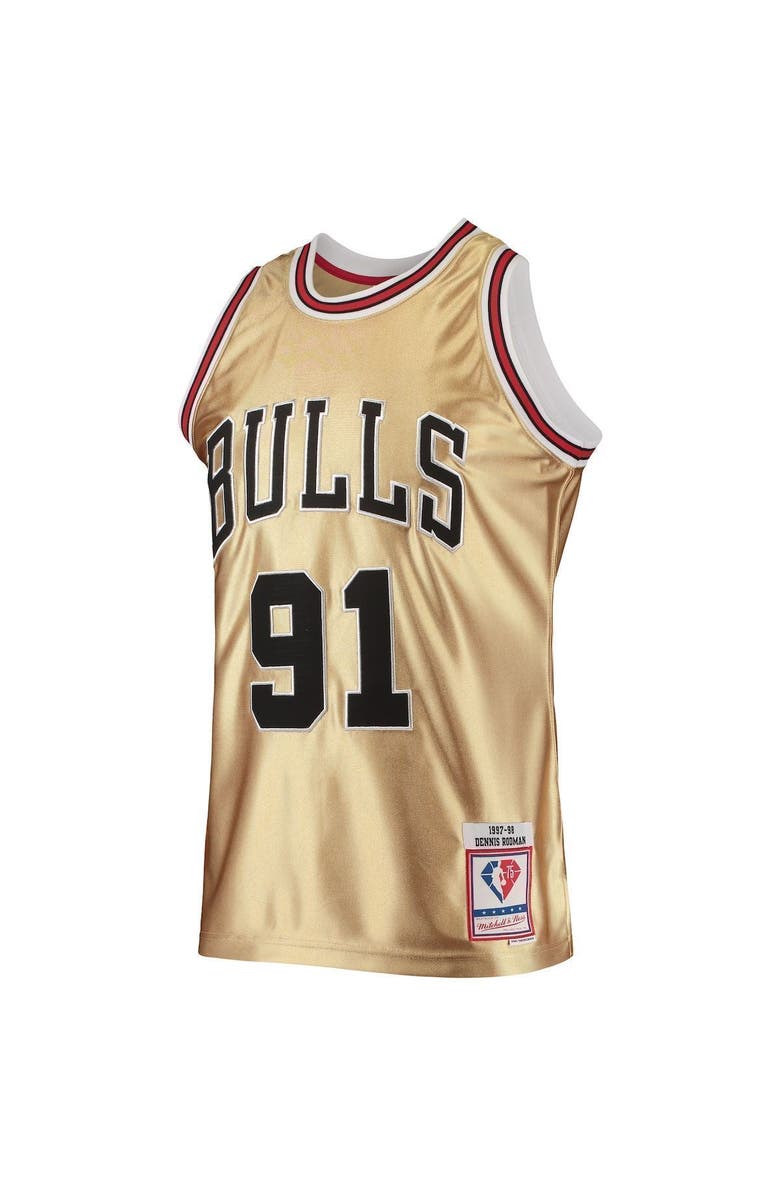 Mitchell & Ness Men's Mitchell & Ness Dennis Rodman Gold Chicago Bulls 75th Anniversary 1997-98 Hardwood Classics Swingman Jersey, Alternate, color, 