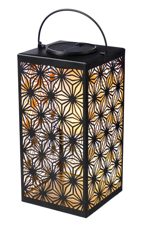 Metal Cutout Pattern Solar Powered Hanging Lantern with LED Light