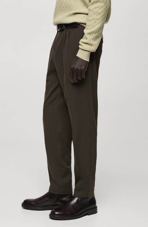 Mango Slim Fit Pleated Wool Blend Flannel Dress Pants In Brown
