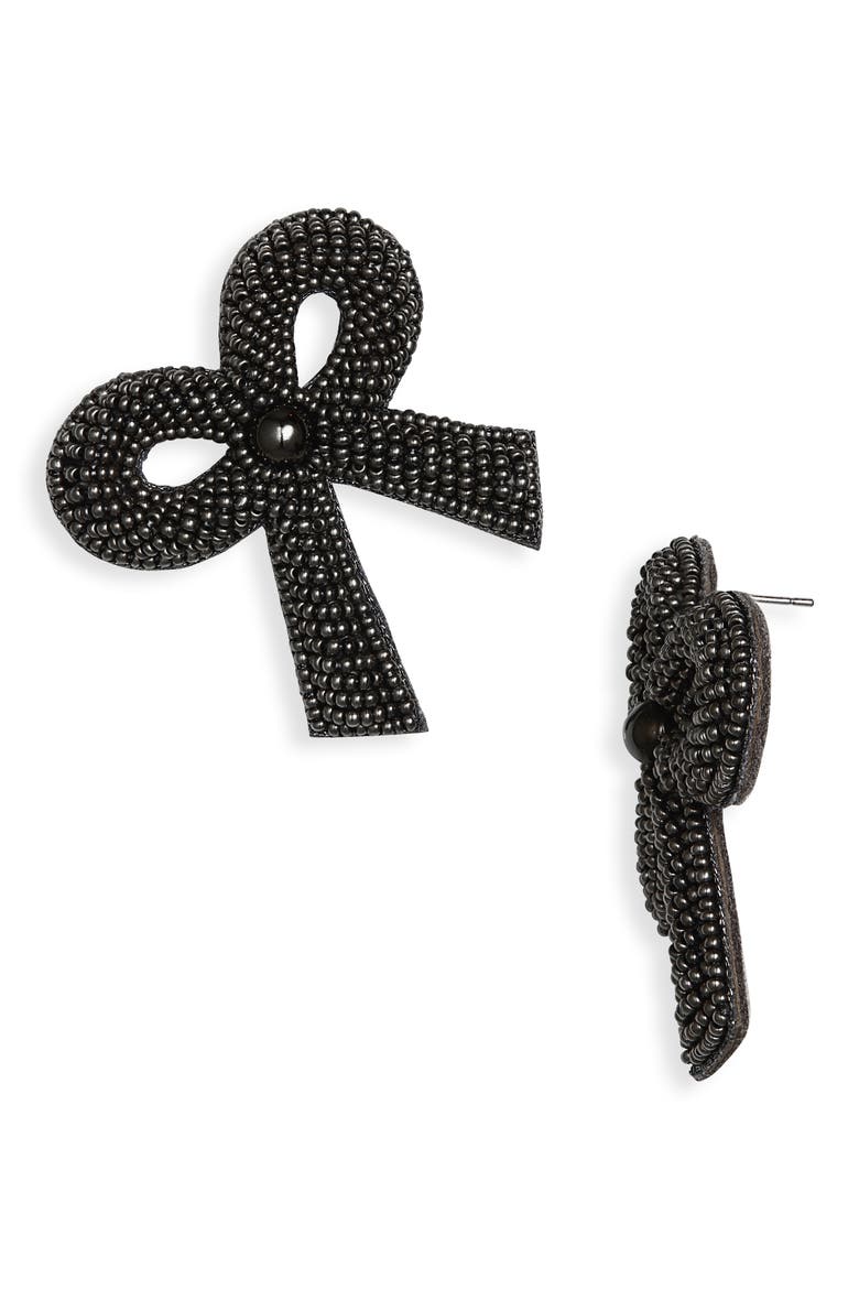 Kane Beaded Bow Drop Earrings, Main, color, GUNMETAL