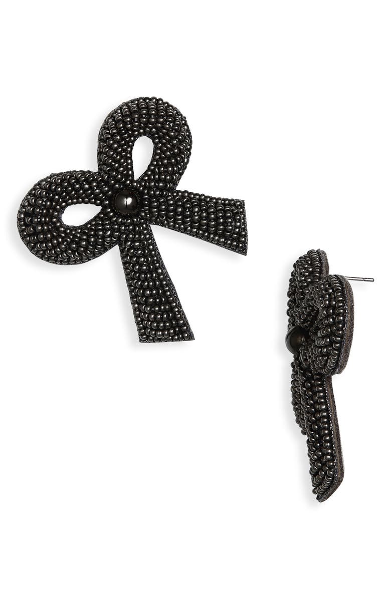 Deepa Gurnani Kane Beaded Bow Drop Earrings, Main, color, Gunmetal