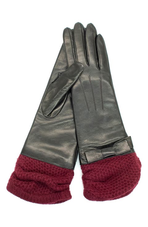 Leather Gloves with Knit Cuffs