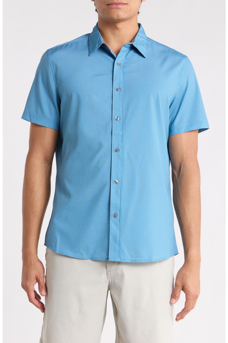 Leo Short Sleeve Button-Up Tech Shirt, Main, color, BLUE MIST
