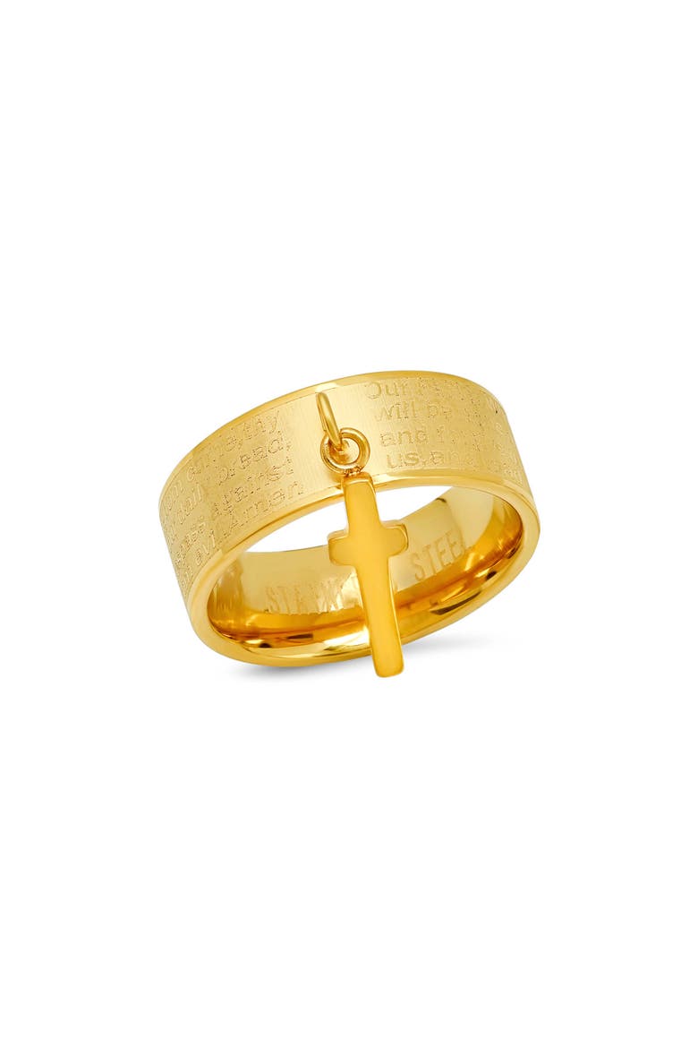 Stainless Steel Lord's Prayer Cross Band Ring, Main, color, GOLD