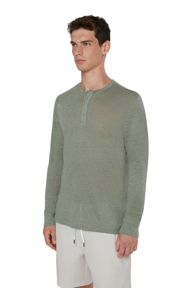 Long Sleeve Linen Henley, Alternate, color, SAGE