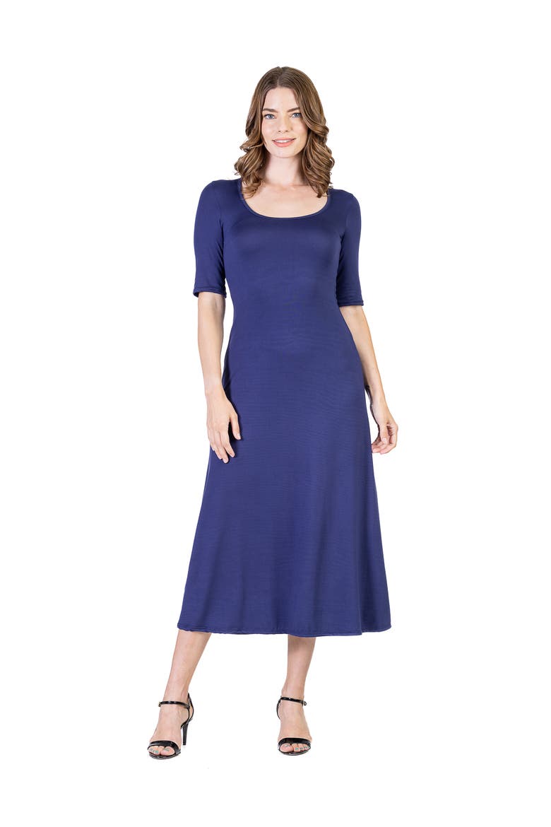 Womens Casual Maxi Dress With Sleeves, Main, color, Navy