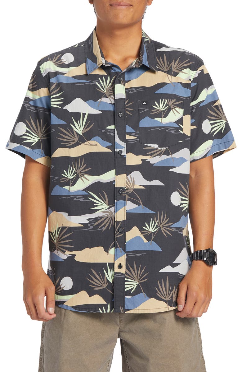 Quiksilver Slow Dazed Short Sleeve Organic Cotton Button-Up Shirt, Main, color,