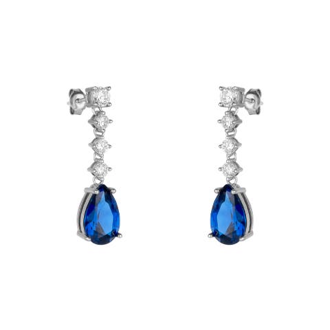 Pear Shape Sapphire Color Sterling Silver Drop Earrings