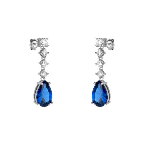 Spero London Pear Shape Sapphire Color Sterling Silver Drop Earrings In Metallic