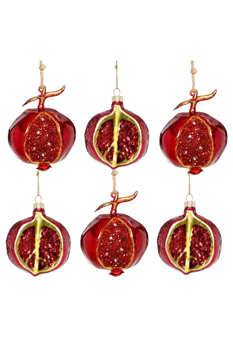 Pomegrante Ornament, Set of 6, Alternate, color, Red