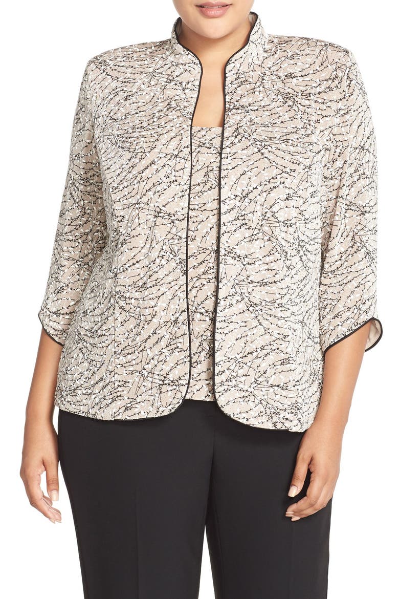 Foiled Print Twinset, Main, color, BEIGE