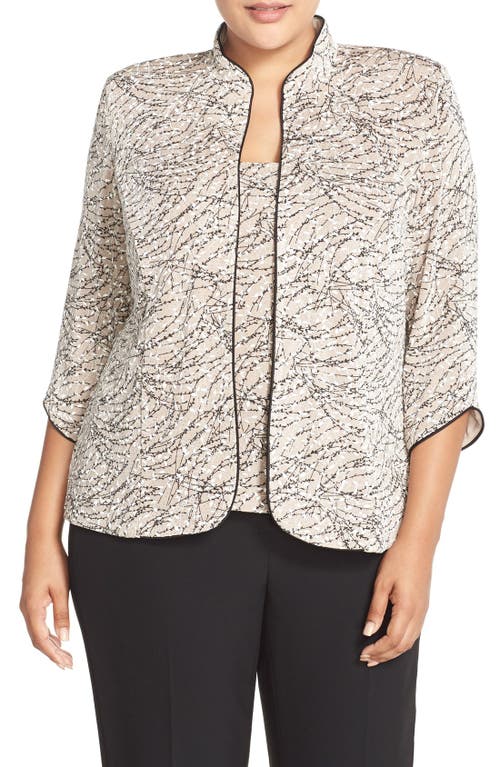 Alex Evenings Foiled Print Twinset in Beige at Nordstrom, Size 2X
