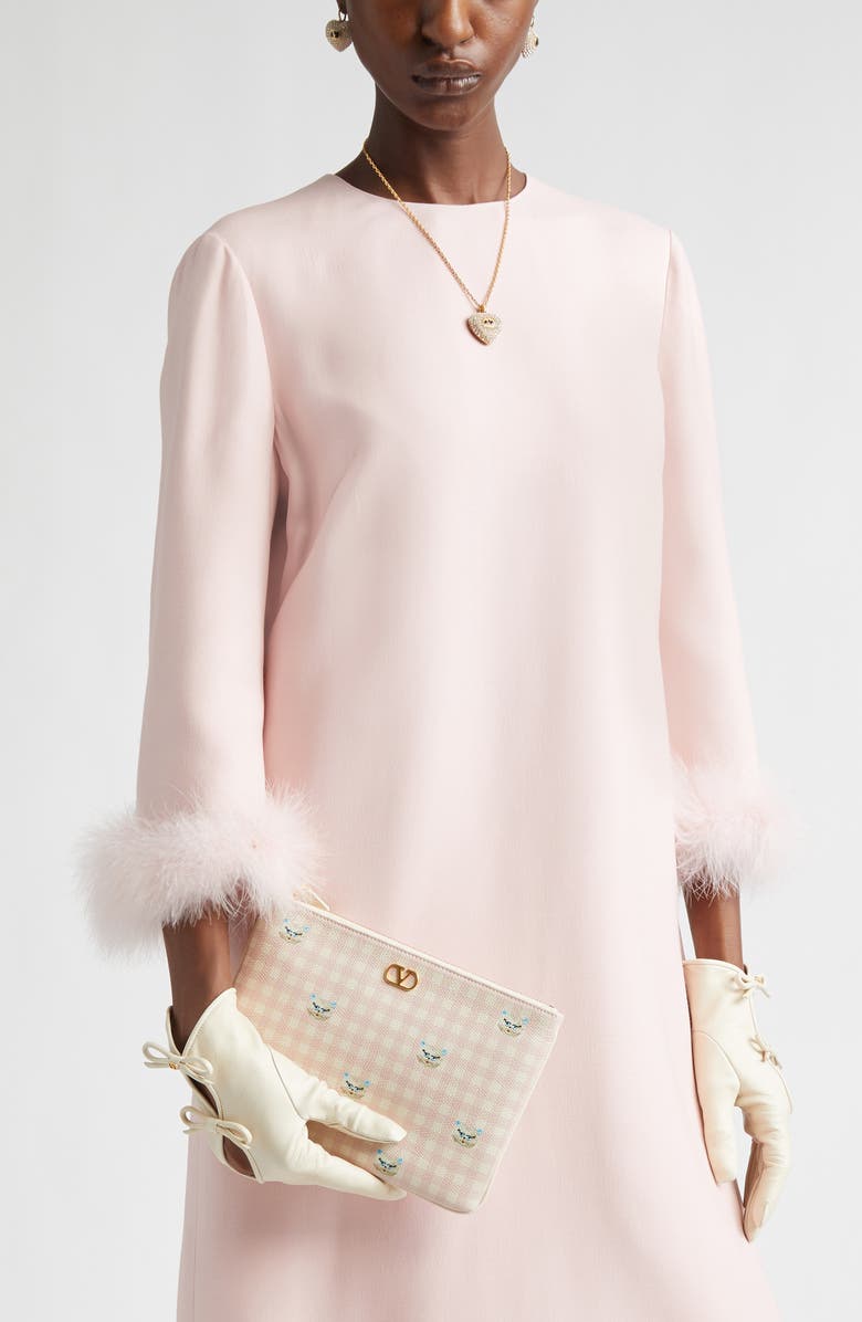 Valentino Garavani Medium VLOGO Signature Flat Leather Pouch Clutch, Alternate, color, Ivory/ Multi