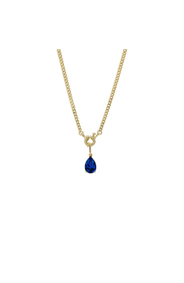 BY ADINA EDEN Colored CZ Pear Charm Cuban Toggle Necklace, Main, color, Sapphire Blue
