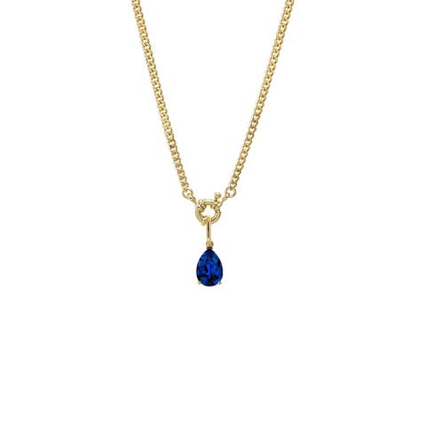 Colored CZ Pear Charm Cuban Toggle Necklace