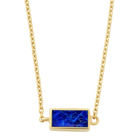 Single Station Rectangle Dash Necklace In Sterling 18K Gold Overlay