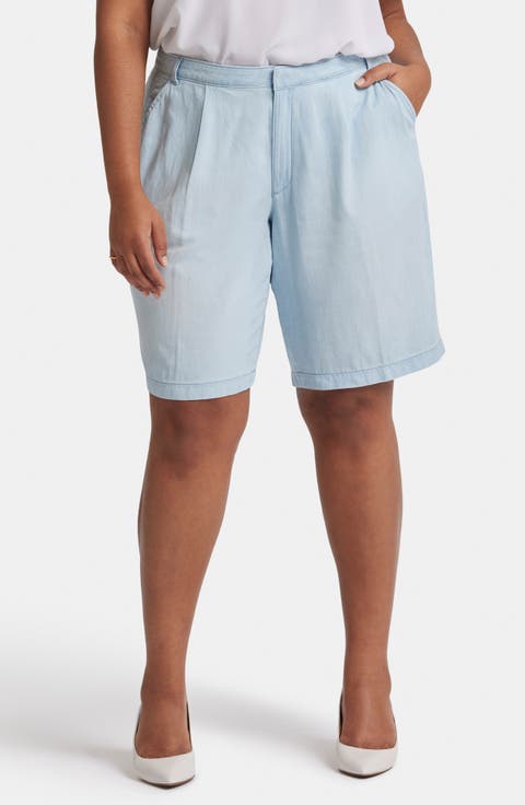 Relaxed High Waist Denim Bermuda Shorts (Plus)