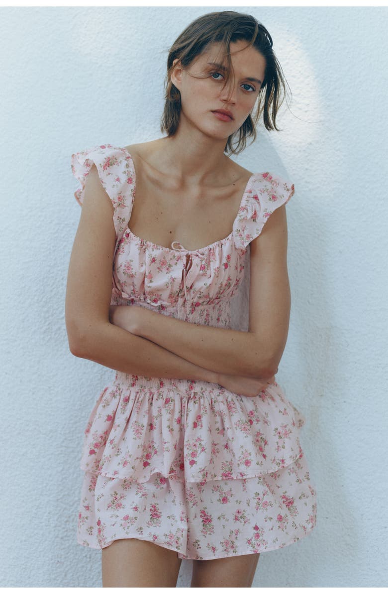 H&M Smocked-waist Dress, Main, color, Light Pink/Floral