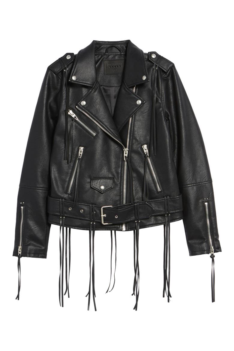 Faux Leather Tassel Moto Jacket, Alternate, color, CITY SLICKER